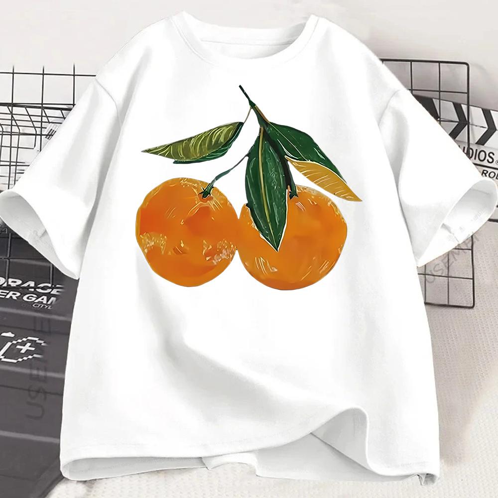 Orange Fruit Tshirt France T Shirt Unisex  Short Sleeve Graphic Tee Vintage Round Neck Tshirt Streetwear Clothing  Y2k Top