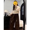 2025 Winter Chinese Fashion Floral Coat with High-Waisted Casual Pants Two-Piece Set