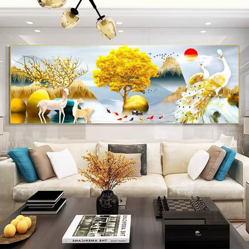 Fortune Elk Diamond Painting Peacock Mosaic Art New Living Room Nine Fish 5diy Dot Drill Cross Stitch Full Drill Bedroom Atmosphere Diy