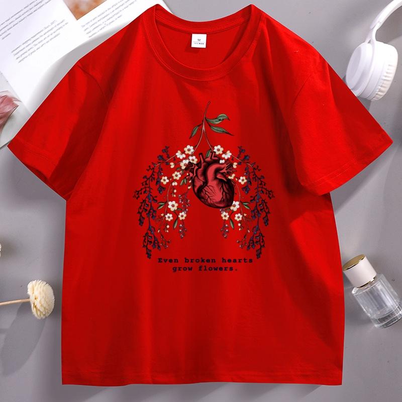 Funny Heart Printed T Shirt Casual Cotton Short Sleeve Round Neck Tshirt Summer Graphic Tees Unisex Clothing Streetwear Tees