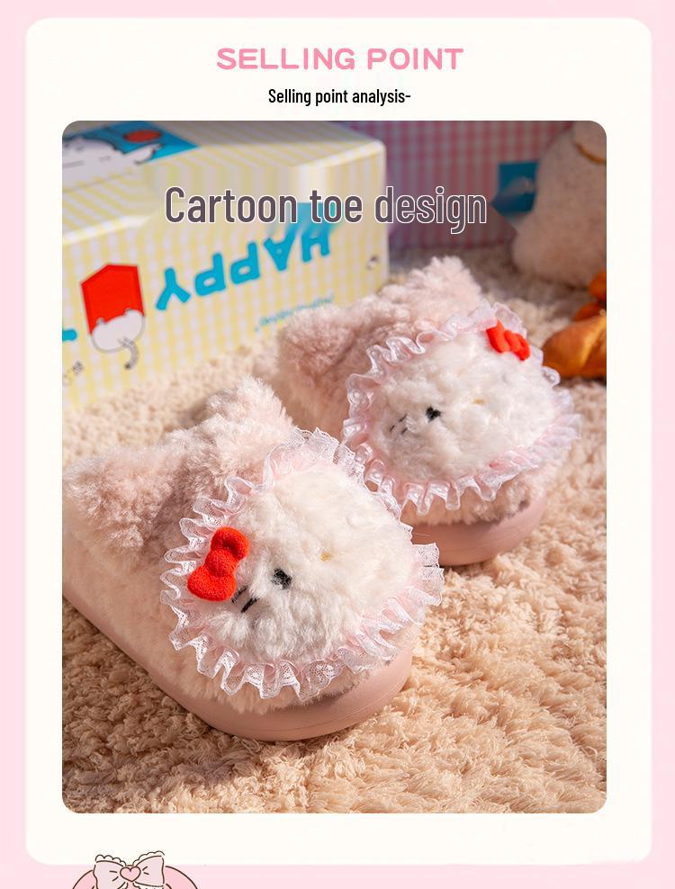 Women’s Cute Cartoon KT Cat Cotton Slippers - Sanrio Furry Plush, Heel-Covered Winter 2025