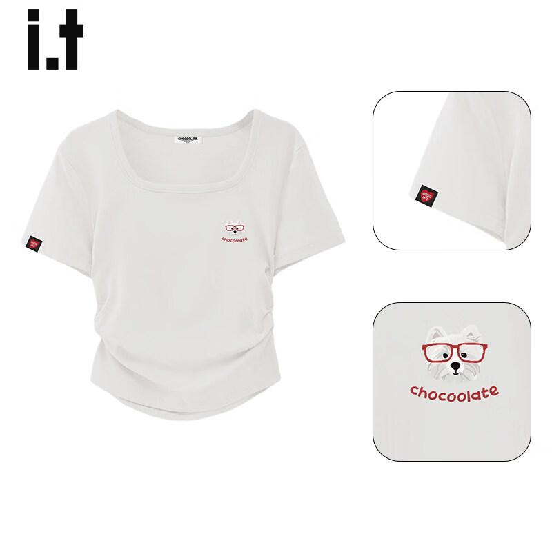 :CHOCOOLATEit Women s Square-Neck Slim-Fit Short-Sleeve T-shirt L
