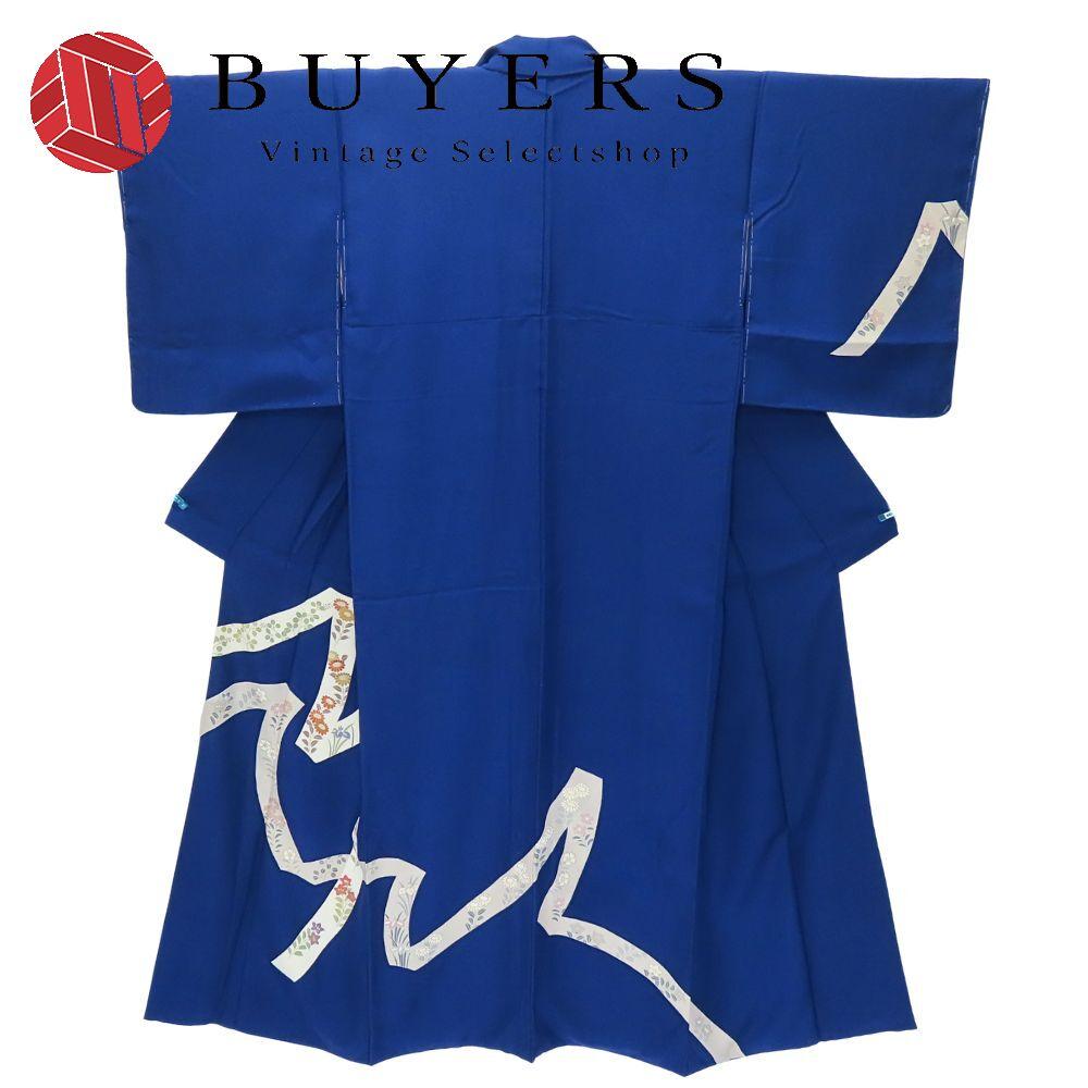 Homongi/underwear with basting thread, pure silk, blue, hand-painted, floral pattern, Japanese clothing, Kimono, Kimono, Ladies, Women