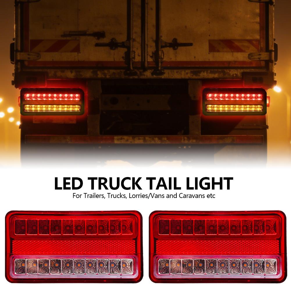 2Pcs 12-24V Turn Signal Brake Reverse Signal Lamp Lorry Camper Caravan RV Tractor LED Flowing Trailer Truck Tail Rear Lights