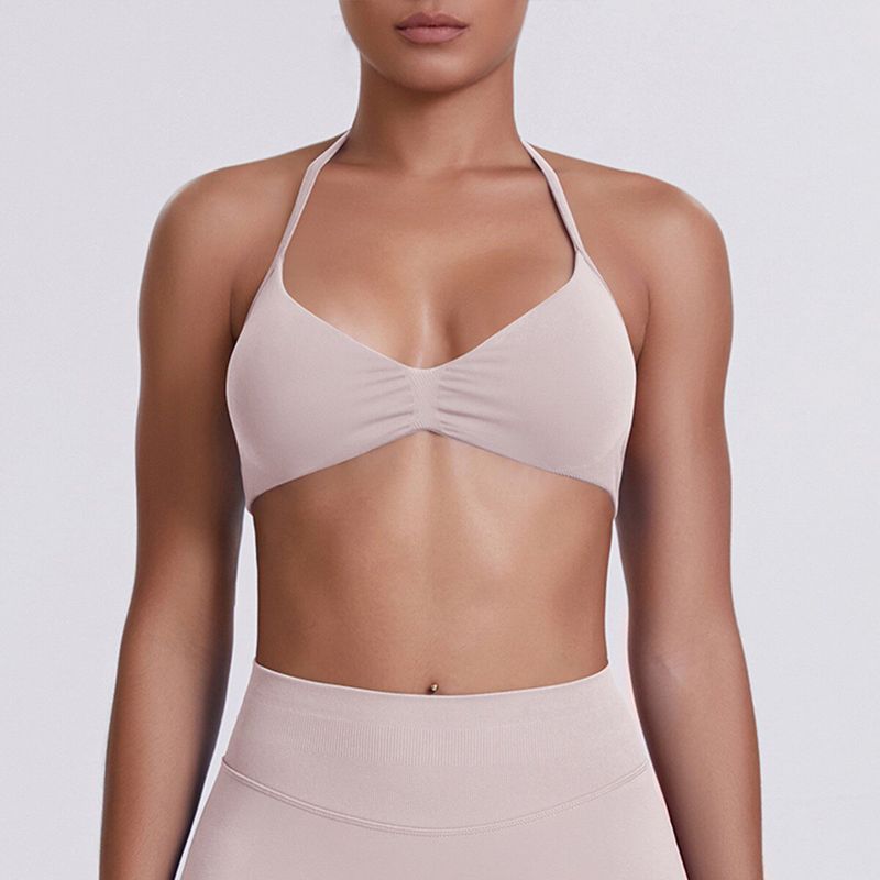 European and American Style Thin Strap Beauty Back Halter Sports Bra for Women, Pilates Yoga Tank Top, Seamless Fitness Underwear Camisole
