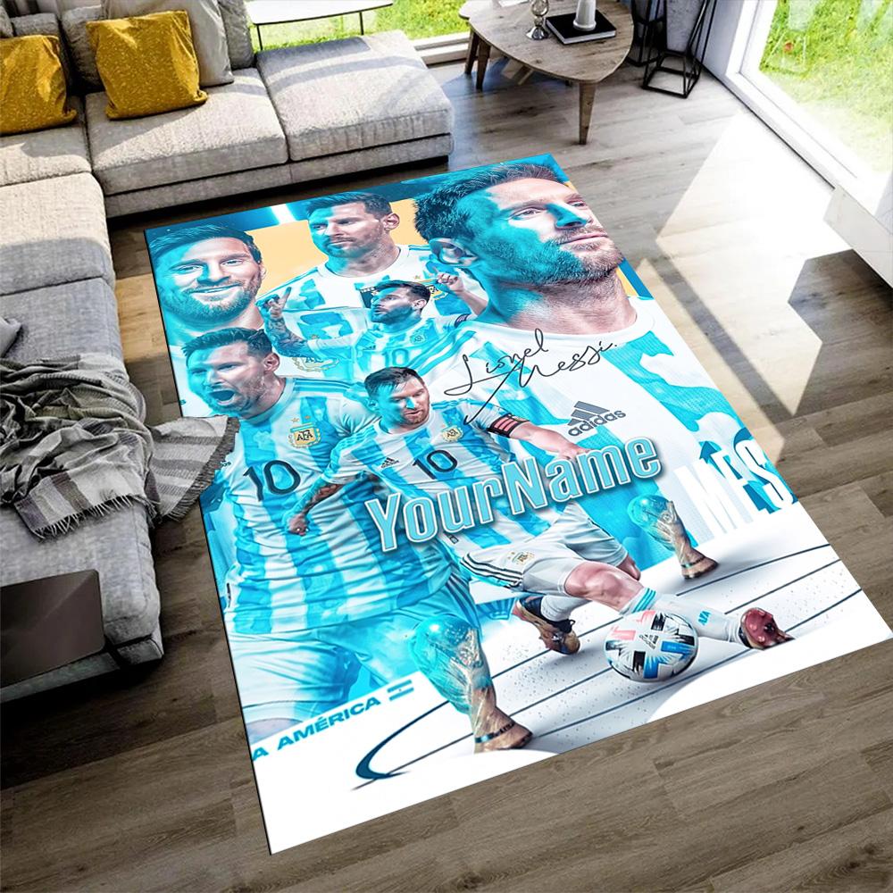 Messi Customizable Name Area Rug Design for Kitchen Dormitory Game Room Playrooms Antislip Carpet Anime Office Decor