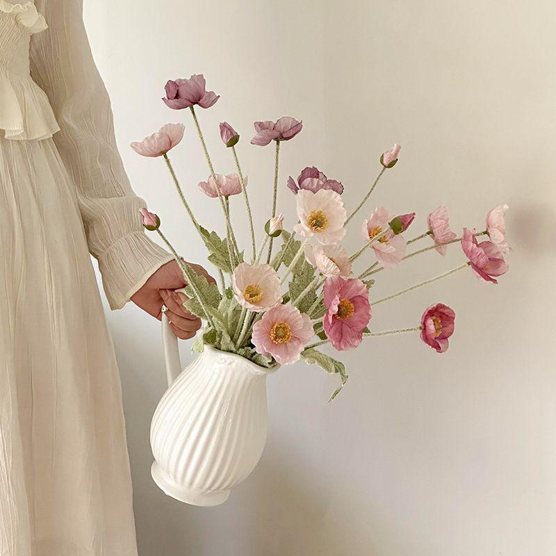 Artificial Pink Iceland Poppy Vase Decoration for Home or Living Room