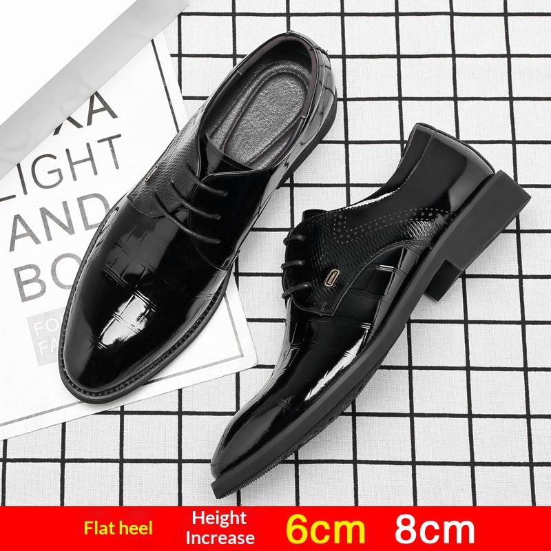 Mens Elevator Shoes 6/8CM Height Increase Invisible Hidden Formal Oxford Derby Leather Dress Shoes for Wedding Business Lace Up