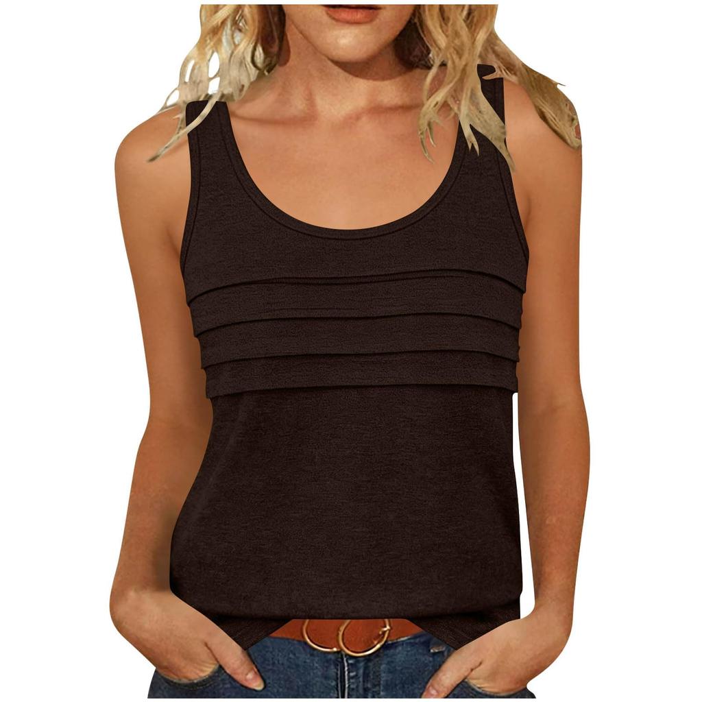 Women's Casual Tunic Tops To Wear With Leggings Sleeveless Summer Color Shirts Tanks Blouses