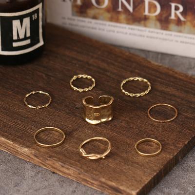 Conjunto de 8 peças de anel de metal oco retrô, anel de personalidade de vento frio, estilo punk, anel de moda, tendência neutra