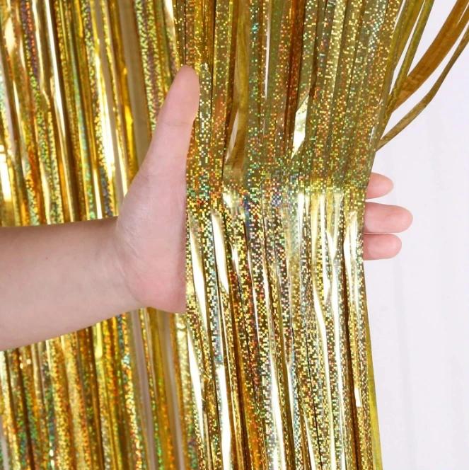 2Pack 2X1M Glitter Party Backdrop Metallic Foil Tinsel Fringe Curtain Birthday Wedding Bachelorette Decoration Adult Anniversary