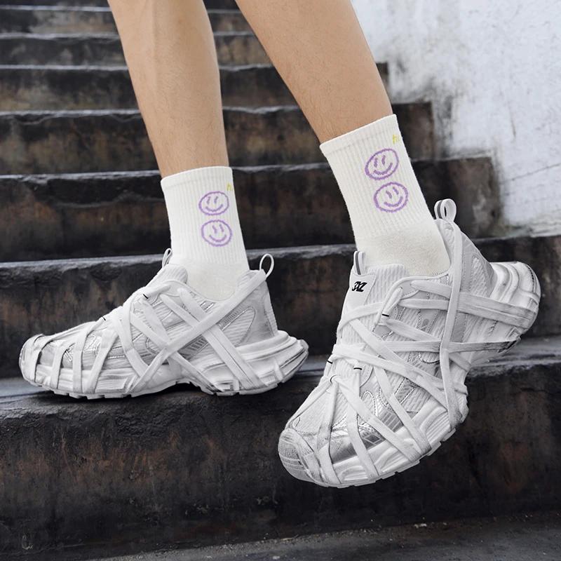 Men's Lace Up Street Sneakers Niche Thick Splicing Mixed Color Sports Shoes Arrival Vulcanization Shoes