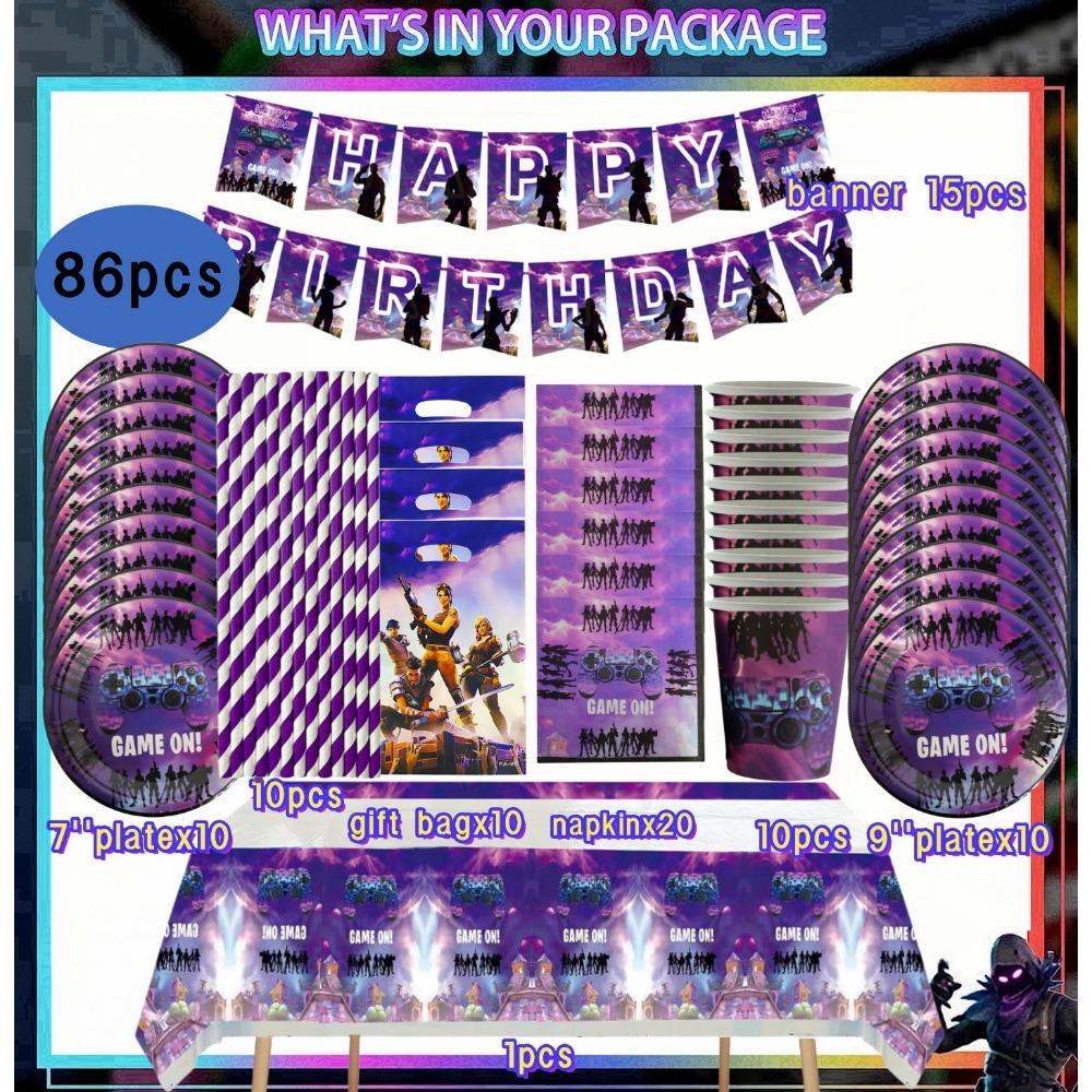 Shooting Game Fortnition Birthday Party Decoration Tableware Set 10people Backdrop Alpaca Balloon Baby Shower Kid Party Supplies