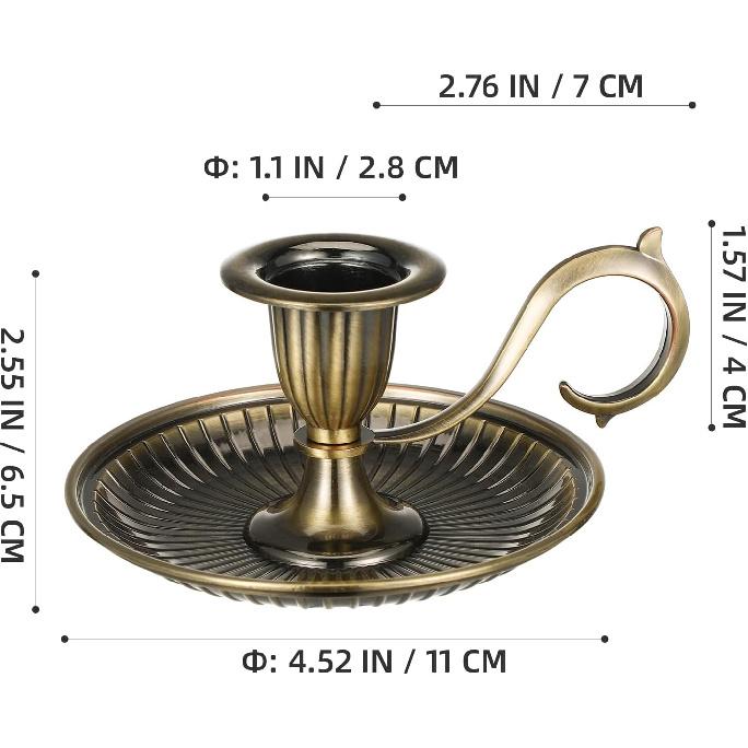 Healifty Taper Candle Holders Vintage Bronze Candlestick Holder with Handle European Style Candle Stand Chamberstick Handheld for Centerpiece Party