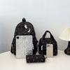 Chic Bow Accent Backpack Set 3Pcs Handbag&Pencil Bag Contrast Stitching Multi Pocket Women's Coordinated Set for Campus Commute