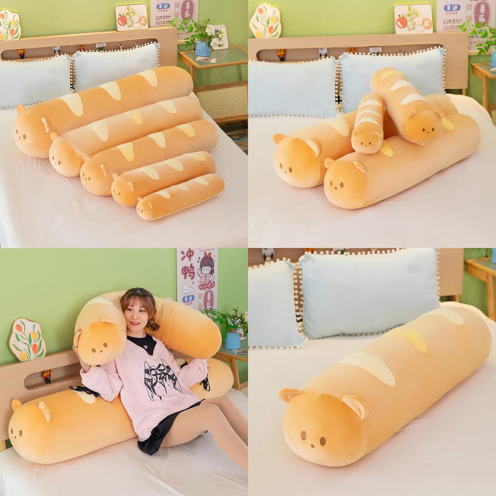 Plush Bread Bear Long Pillow With Soft Short Plush For Bed Couch Decor