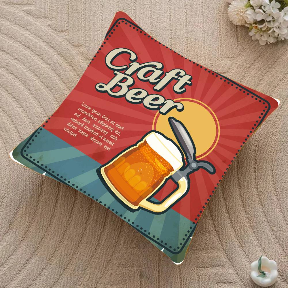 Beer Wine Retro Style Pillow Case Home Decor Throw For Sofa Bed Car Room Decor Gift Idea