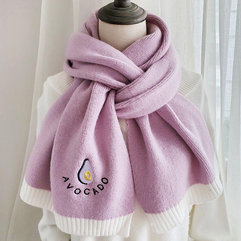Avokado Stickad Scarf Dam Vinter Koreansk Vild Japansk Liten Fresh Girl Wool Scarf