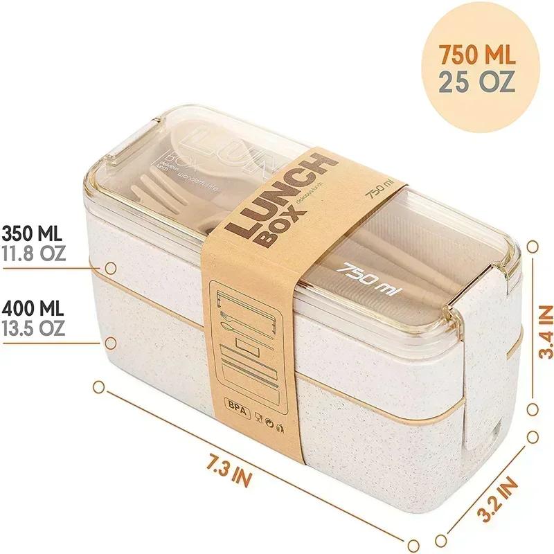 2026 New Compartment Wheat Straw Bento Box Reusable Tableware Lunch Containers Meal and Snack Food Containers Portable Lunch Box