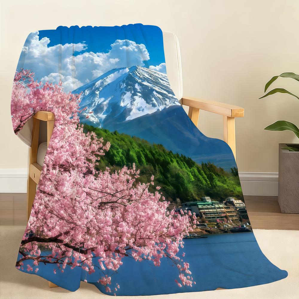 

Японская Сакура Снежная Гора Плед Мягкий Плед для Дома Спальни Кровати Дивана Пикника Путешествия Офиса Покрывало Подарок 75x90cm