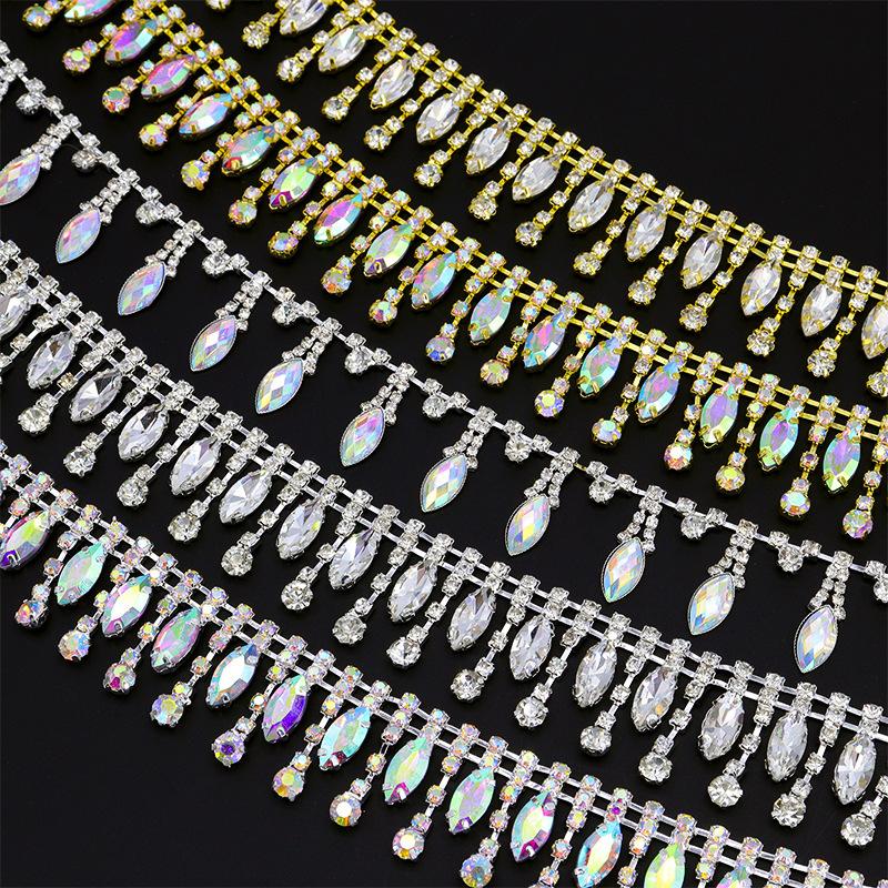 10Yards Rhinestone Tassel Sparkle Diamond Crystal Rhinestone Chain Clothing Bag Trim DIY Arts Crafts Wedding Gift Decoration