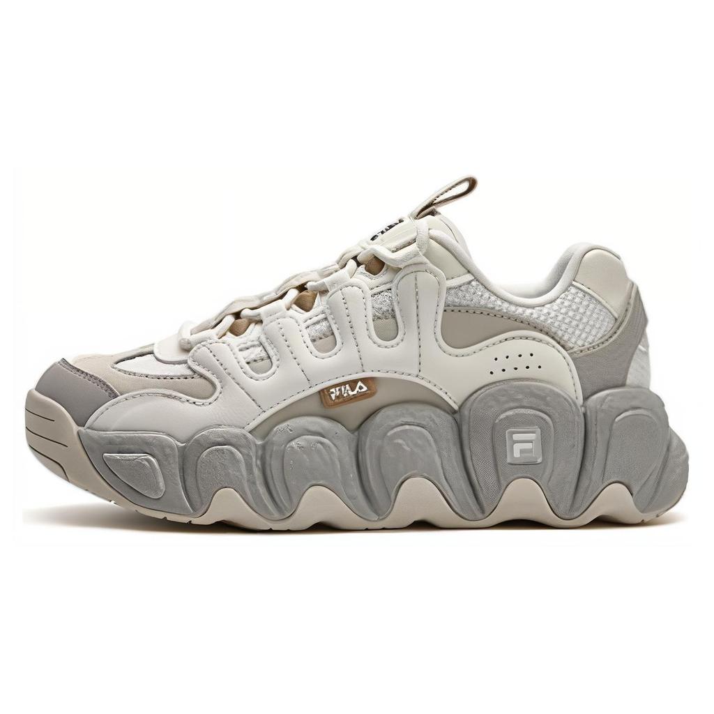 FILA Croissant Fabric Synthetic Leather TPU Round Toe Lace-Up Thick Sole Lightweight Low-Top Dad Sneakers Women sneakers White Gray F12W342103ATO