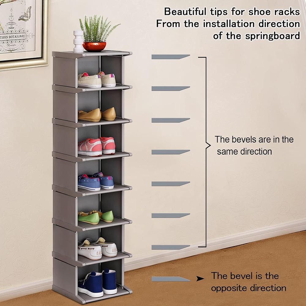 8/4 Tiers Shoe Rack  Vertical Narrow Shoe Shelf Storage Organizer Sturdy Space Saving Tall Narrow Shoe Rack for Entryway Closet