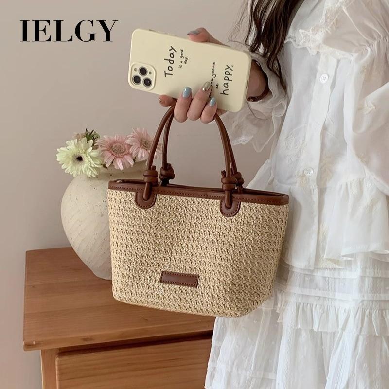 IELGY Beach Wind Hand-woven Small Bag, Shoulder Crossbody Vegetable Basket, Bucket Straw Bag