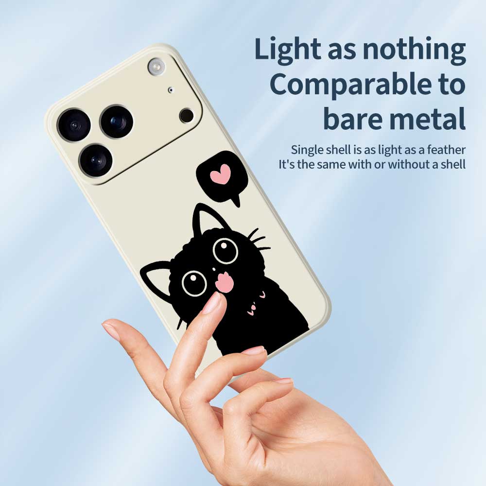 For iPhone 17 Pro Max Case Love Black Cat Pattern Printing Straight Edge TPU Phone Back Cover