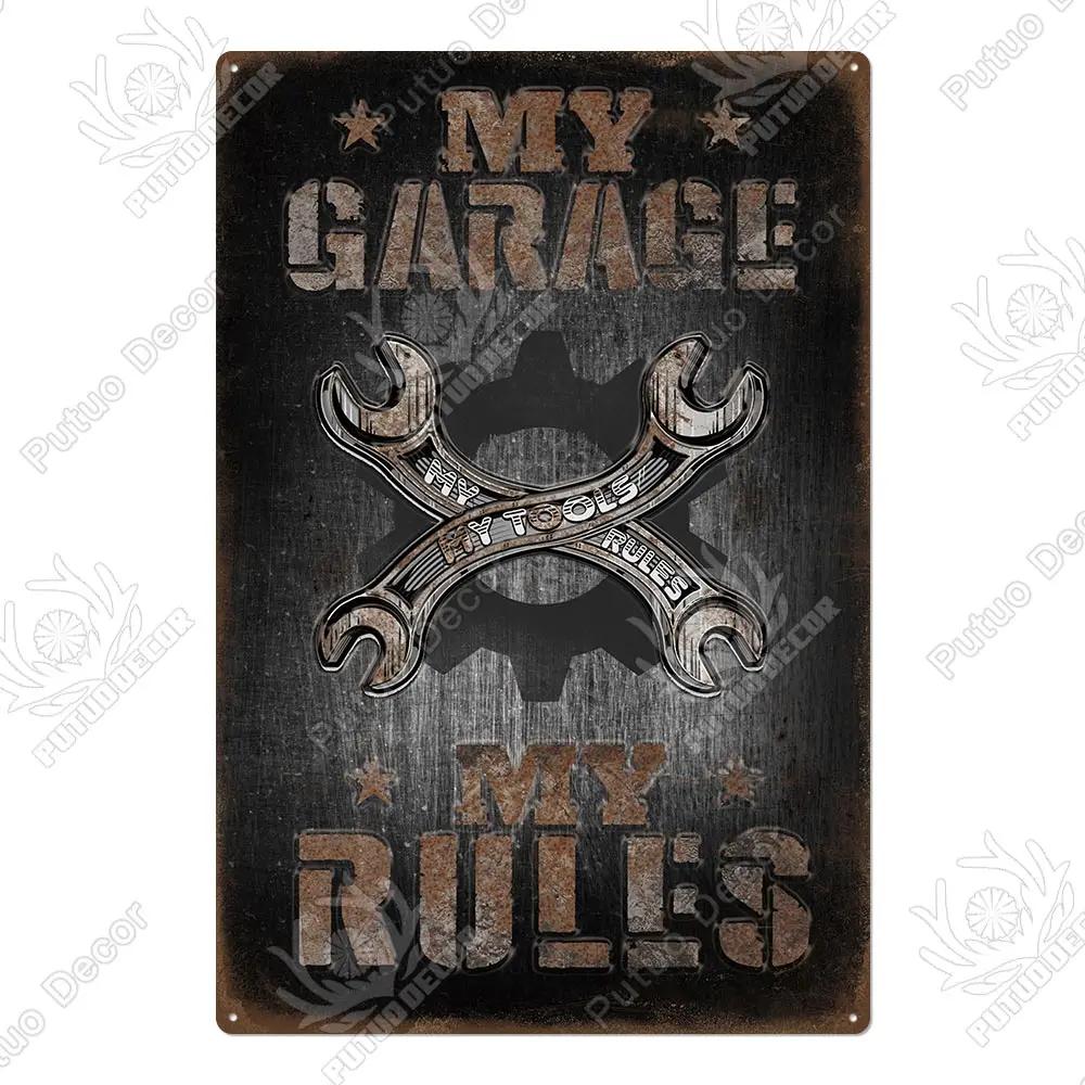 

Декор Мои правила гаража Предупреждение Винтажная жестяная табличка Металлическая пластина Осторожно Настенное украшение для гаража Опасность Человек Пещера Декор стены 7.8x11.8inch