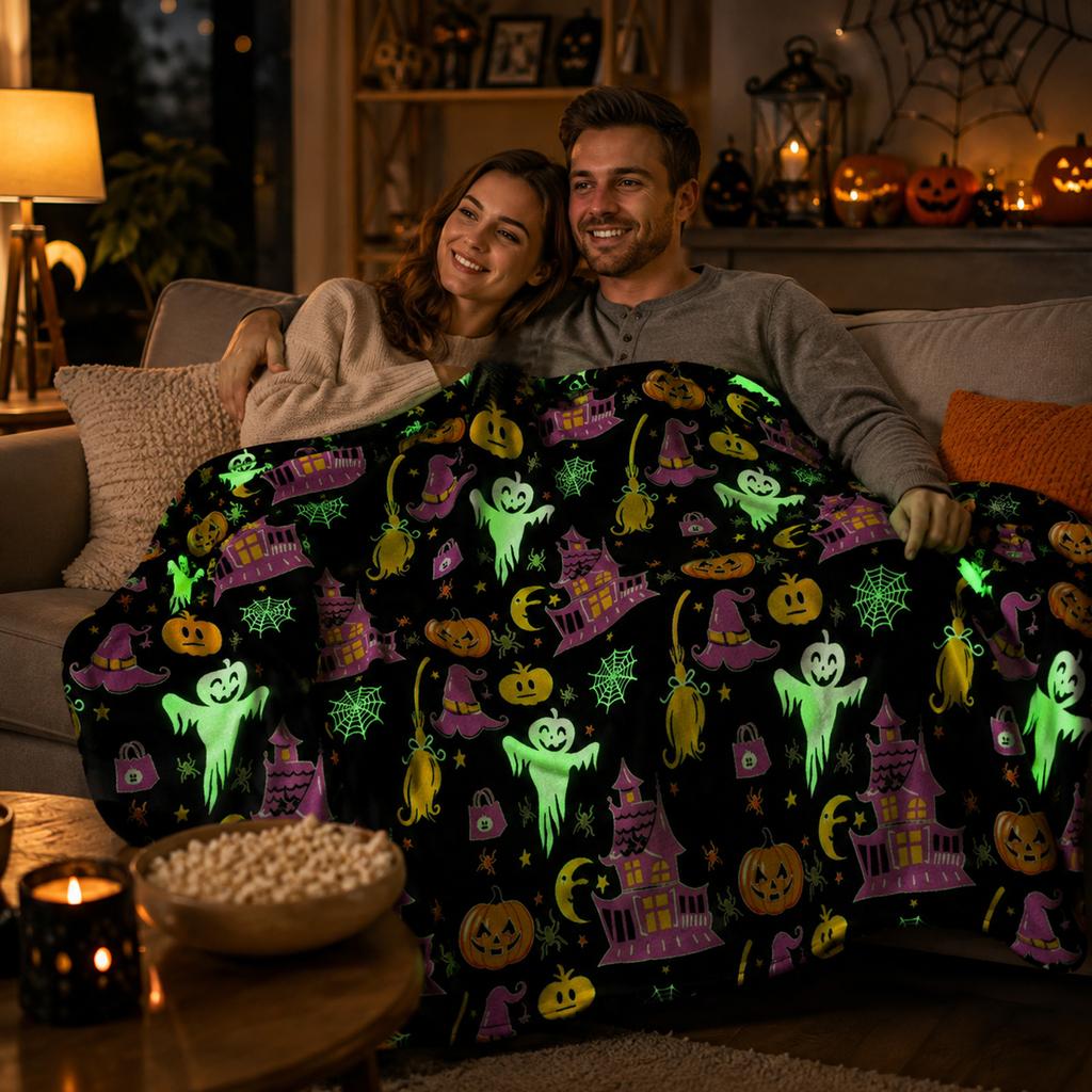 Halloween in the Dark Flannel Blanket, Soft Throw Blanket for Couch Bed and Nap