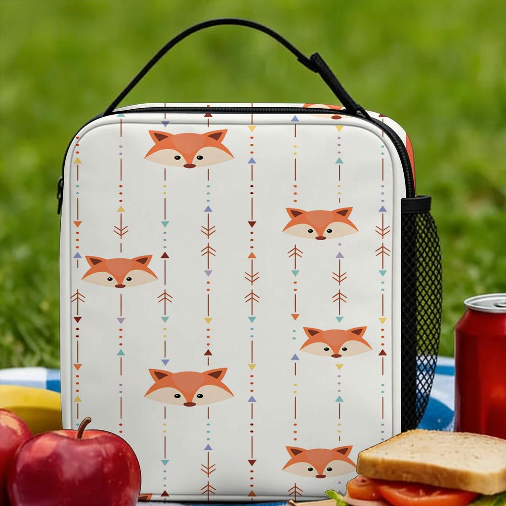 Cute Fox Lunch Bag Casual Lunch Box Picnic Portable Thermal Tote Handbags For Girls Waterproof Graphic Cooler Bag