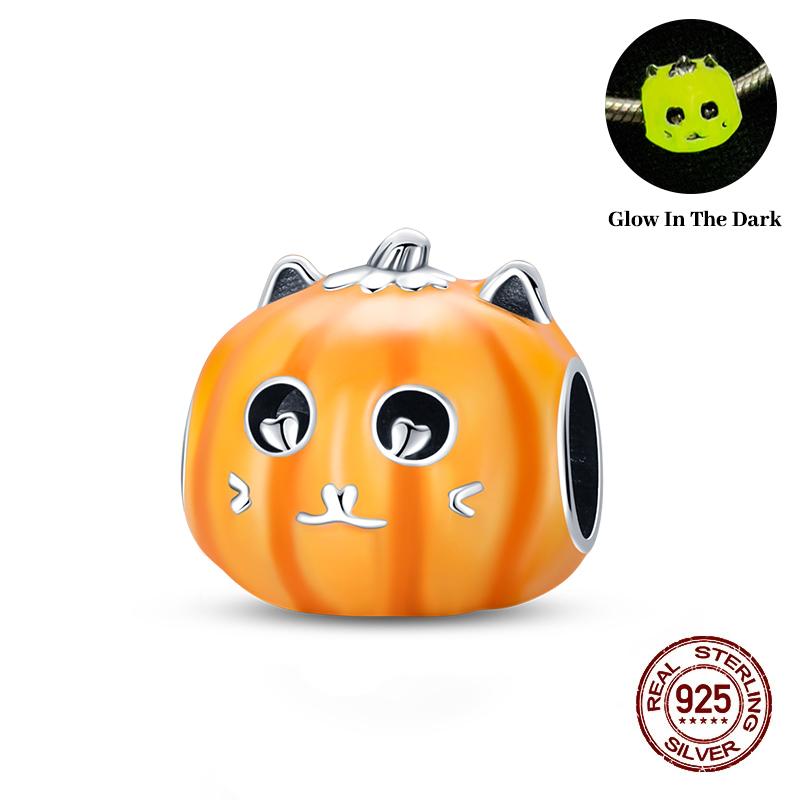 New Halloween 100% Copper Luminous Pumpkin Skull Ghost Charms Fit Pandach Original Bracelet Diy Party Jewelry