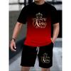 Summer Plus Size Men's Casual Sports Suit Breathable Crown Printed T-Shirt And Shorts Set Outdoor Leisure Two Piece Outfit For Men