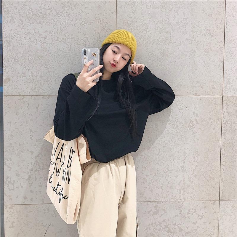 Fashion Cotton Solid Long Sleeve Loose Casual T-shirt Women Spring and Autumn Plus Size Women's T Shirt Elegant O Neck Simple Ladies Tee Tops 25899