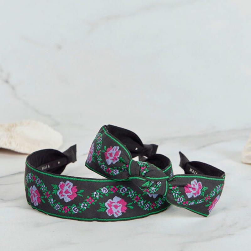 MAIA Pearl Flower Jacquard Hairband A - Minja-hyung Green