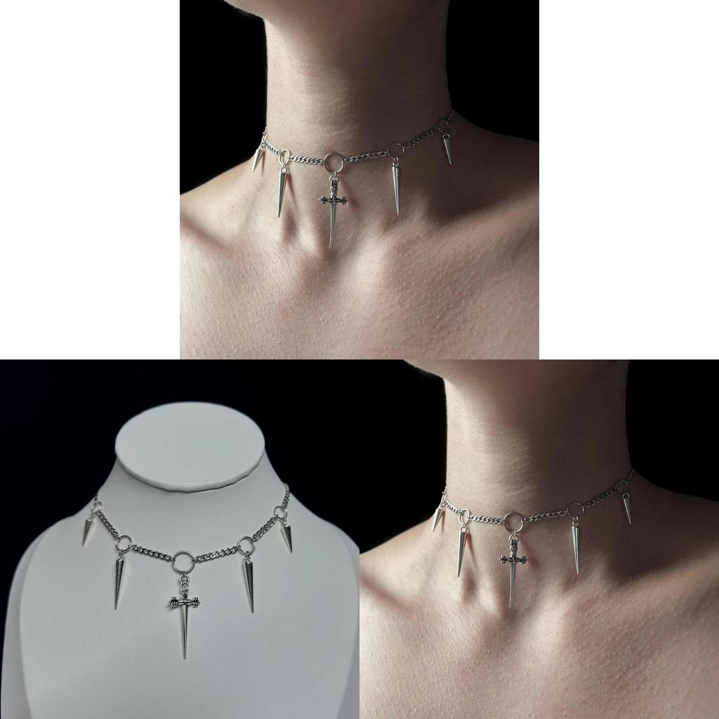 Y2k Gothic Chain Necklace With Alloy Dagger And Spikes For Fashionistas