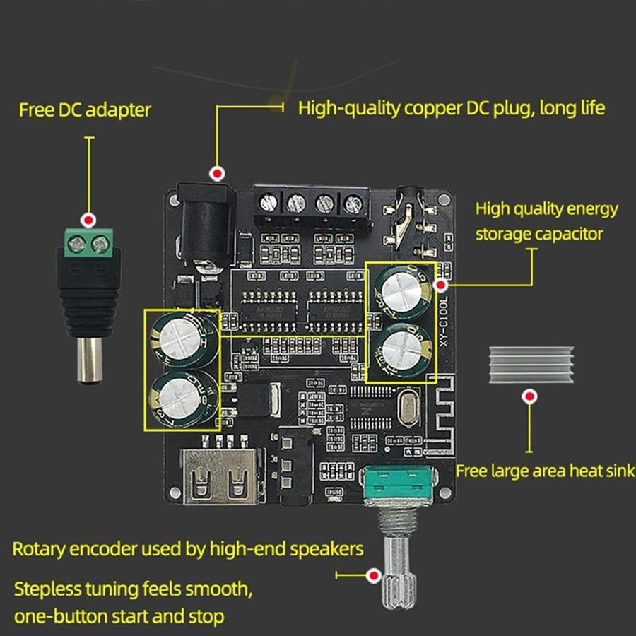 1x HiFi Bluetooth 5.0 Power Digital Amplifier Board 100W*2 Mini Stereo Audio Amp