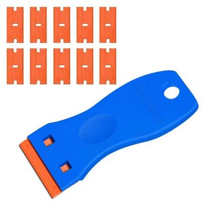 Plastic Razor Scraper Tool with 10 Replacement Blades | Scratch-Free Multi-Purpose Adhesive Remover for Hair Extensions, Phone Screen Repair, Window T