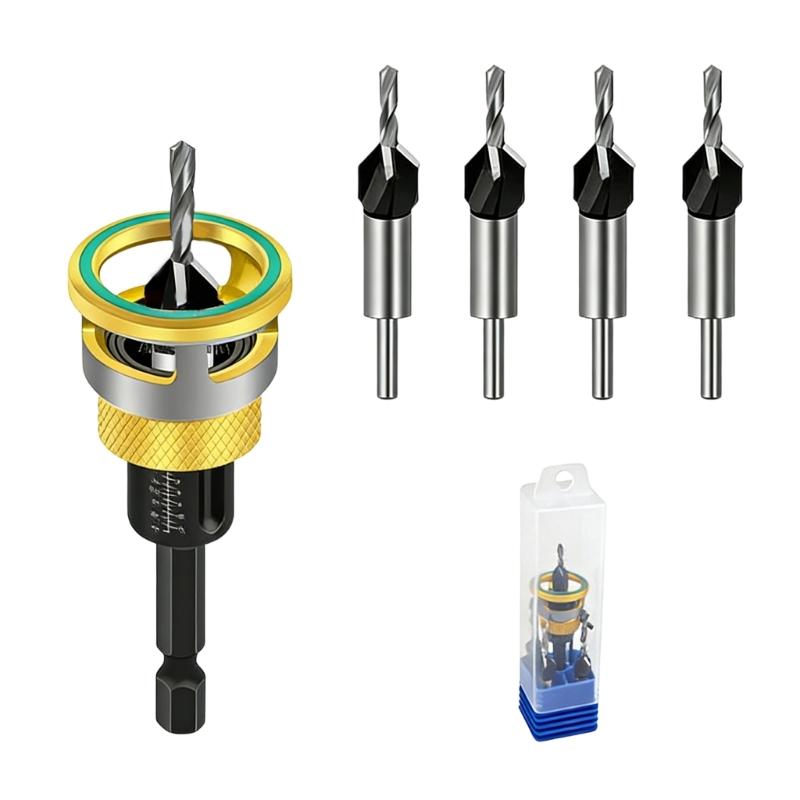 

Countersink Drill Bit Set Countersink Wood Drill Bit with Depth Stop Drill Countersink with 1/4inch Hexagonal Shank золотий