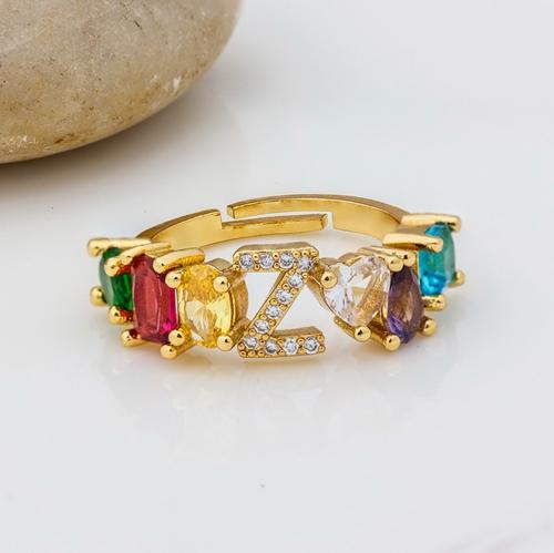 

Nidin Hot Sale Adjustable A-Z Initial Ring Copper Zircon Rainbow Letter Rings for Women Girls Party Wedding Jewelry Gift