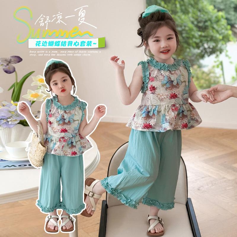 Girls' 2026 Summer Floral Tank Top Wide Leg Pants Set New Fashionable and Stylish Thin Two Piece Set Casual Fashion Trend