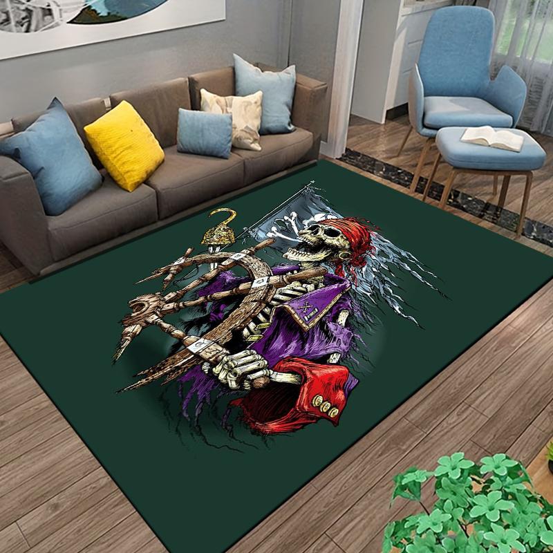 15 Sizes Skeleton Sea Pirate Pattern Rug Carpet for Living Room Bathroom Mat Creative Doormat Carpet for Bedroom Home Decor cool