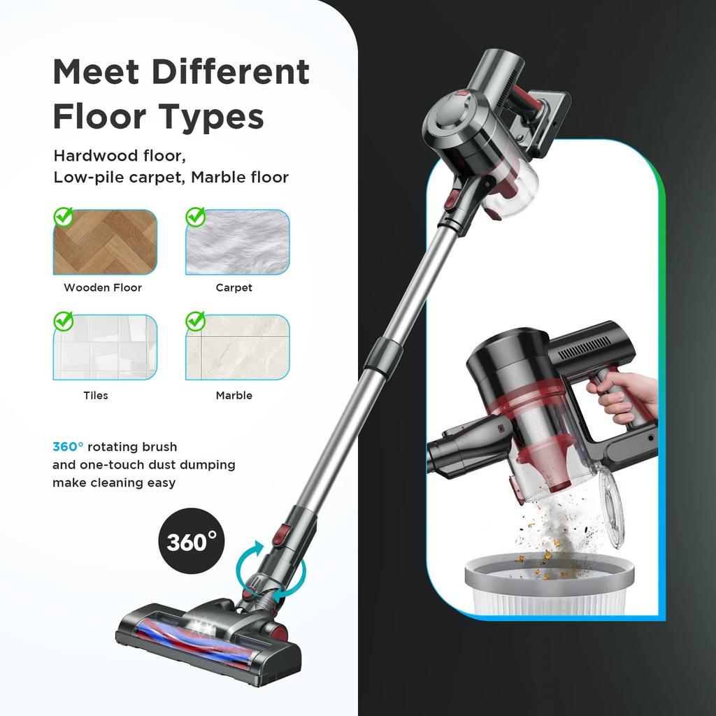 SZRSTH Akku-Staubsauger, 38000 Pa/450 W, 50 Min. Akkulaufzeit, 2500 mAh, für Haushalt, Tierhaare, Teppiche und Holzböden