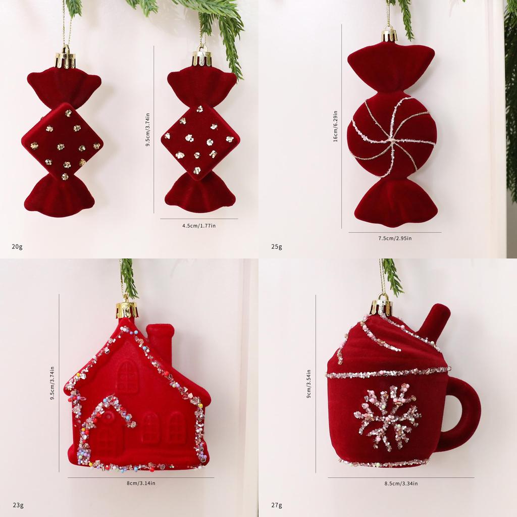 Christmas Tree Ornament Set With Plush Velvet Candy And House Shapes For Festive Decor