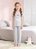 Girls Pajama Set, Cute Rabbit & Polka Dot Short Sleeve Top & Long Pants, Soft Sleepwear for 8-12 Years