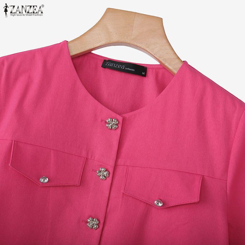 ZANZEA Dámská ležérní letní halenka s kulatým výstřihem a krátkým rukávem