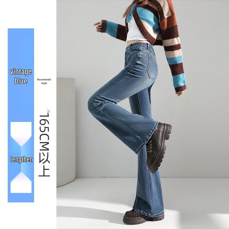 

Women s Retro Blue High-Waisted Flared Jeans, Spring 2026 Style, Tall Slimming Fit, Elastic Fabric M