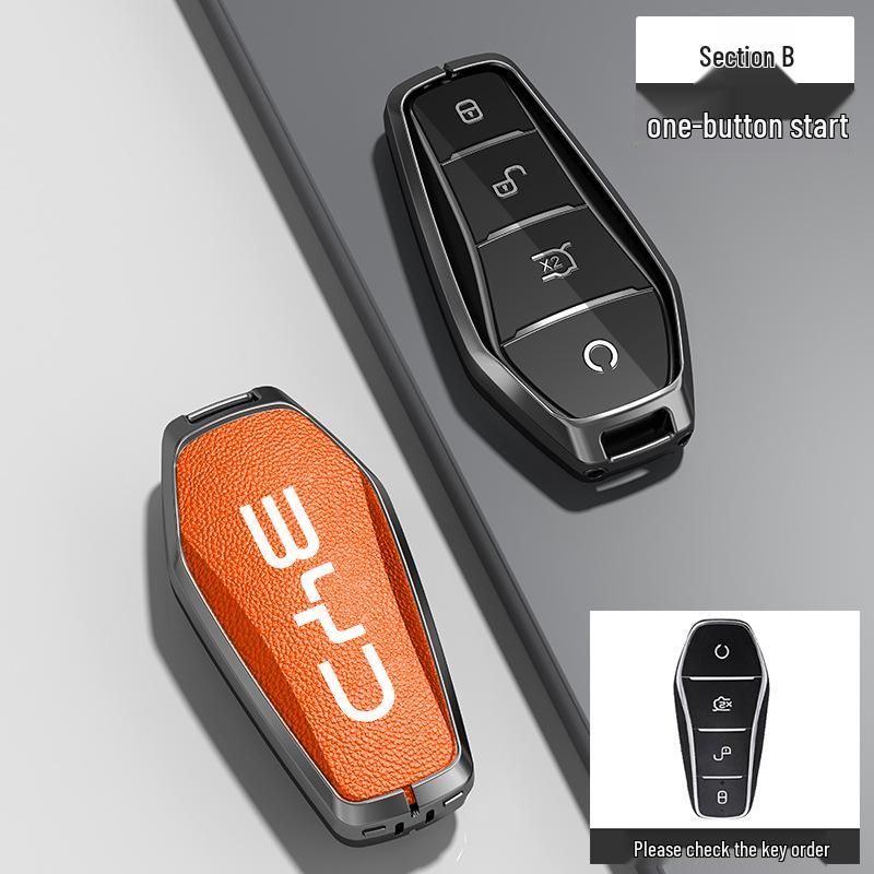 

BYD Han Key Cover for Qin Pro, Song Max, Tang Song Plus - Metal Shell Car Bag Buckle Transparent Black TPU + Leather