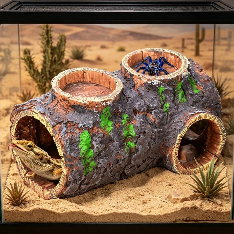 Realistic Reptiles Cave Hide Box Safe Comfortable Shelter Waterer and Feeders For Geckos Turtles And Amphibians